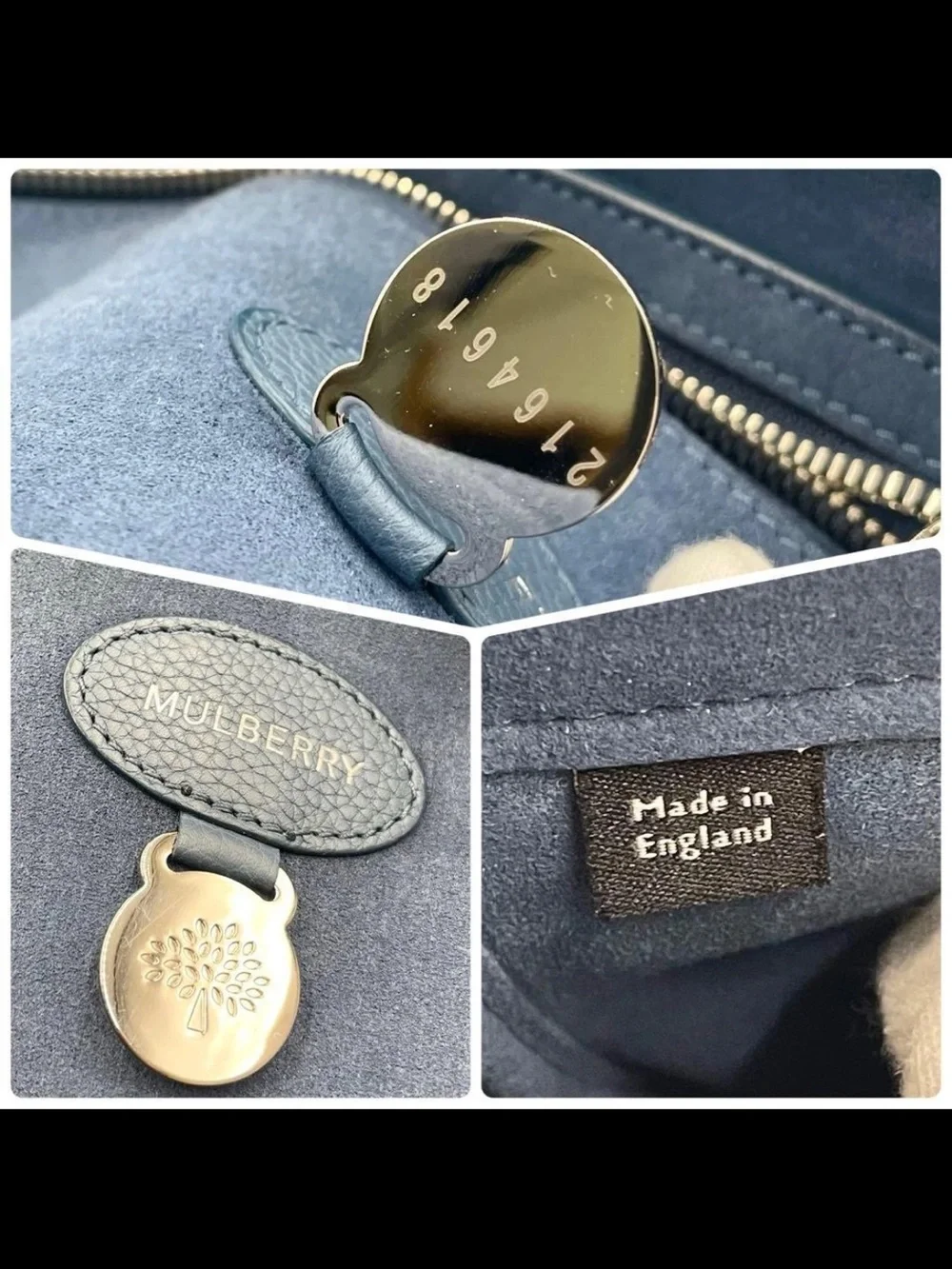 Mulberry Blue Leather Satchel with Turn-Lock Closure